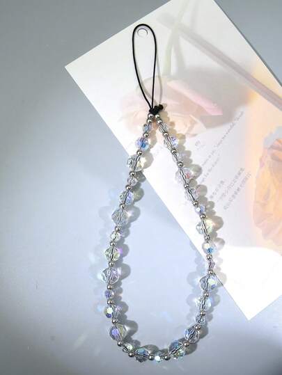 1pc INS Style Unique Iridescent Crystal Phone Lanyard, Glossy Bead Anti-Lost Phone Strap (Due To Shooting Angle And Magnification, The Actual Size Of The Object May Slightly Differ From The Photo), Phone Decor, Phone Accessory, Smartphone Wrist Strap