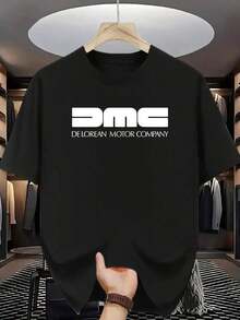 Retro White Short-Sleeved T-Shirt With All-Over DMC DeLorean Print, Crew Neck, Cotton, Classic Fit, Machine Washable, For Car Enthusiasts And Fashionistas, Summer Wear, King's Day - Black - View 7