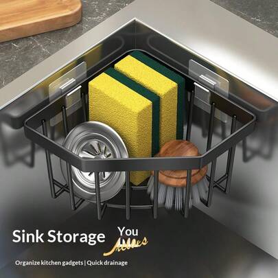 角落水槽厨房收纳架，简约多功能储物篮，节省空间的铁艺沥水架