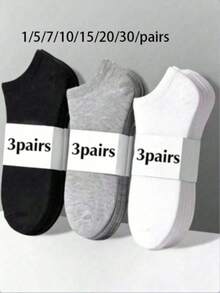 7 Pairs Unisex Solid Color Cotton Minimalist Versatile Plus Size Fashion Short Socks, Spring/Autumn - Black - View 6