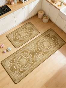 1pc Classic Intricate Floral Print Decorative Carpet, Suitable For Kitchen Rug, Kitchen Mat, Kitchen Carpet, Doormat, Small Rug, Carpet, Runner, Floor Mat, Home Decor, Area Rug, Outdoor Mat, Bedroom Carpet, Washable Rug - Coral Orange - View 13