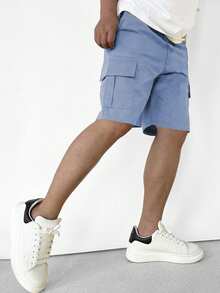 1pc Boys' Casual Sports Solid Color Outdoor Cargo Shorts With Pockets, Spring/Summer Back To School - Dusty Blue - View 2