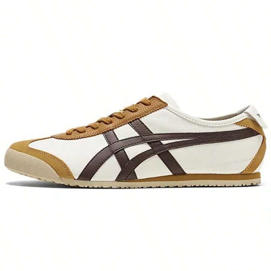 Onitsuka Tiger MEXICO 66 Comfortable Fabric Synthetic Leather Shock-Absorbing, Slip-Resistant, Wear-Resistant, Lightweight Low-Top Running Shoes, Unisex, White/Brown - 白棕 - 查看 1