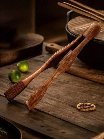 1pc Wooden Food Clip - Durable Multipurpose Rosewood Cooking Tongs; Heat-Resistant And Easy To Clean. Ideal For Kitchen Cooking, Barbecue, Wedding, Bread And Fruit Service; Perfect Kitchen Accessory And Home Decor