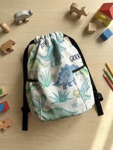 1pc Drawstring Closure Backpack, Multi-Scenario, Super Capacity, Ultra-Lightweight, , High-Aesthetic, Foldable Storage Bag, Cartoon Dinosaur & Mermaid Print Drawstring Gym Bag, Dust-Proof, Suitable For Outdoor, Fitness, Daily Commute & School Use - Multicolor - View 4