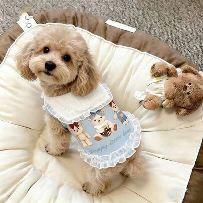轻便牛仔小熊宠物服装，适合小型犬，春夏皆宜，适合贵宾犬、比熊犬、马尔济斯犬等犬种。