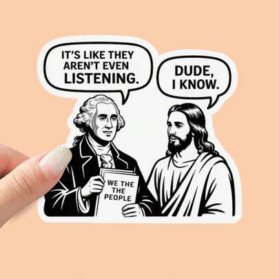 1/2/5pcs Funny Meme Sticker - Sarcastic Religious & Political Vinyl Sticker - "Dude I Know" Jesus Sticker - Aesthetic Retro Black And White Decal For Perfect For Laptops, Water Bottles, Phones,Book Lovers & Readers, For Back To School,Paintings,Vase Decor,Gag Gift For Work Or Motivational Reminder,School Supplies,God,Home Decor,Classroom,Custom Stickers,Jesus,Self Care,Scrapbook Supplies,Letter Stickers Skateboard, Journaling, Gen Z Humor
