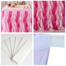 72.8 Inch (185cm) X 29.9 Inch (76cm) Ombre Pink Chiffon Table Skirt, Ruffled Rectangular Tablecloth For Baby Shower, Wedding, Birthday Party, Bridal Shower Decoration - Rose Red - View 5