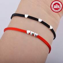 Gelang Perak Sterling 925 Bentuk Pentagram dan Hati, Gelang Keberuntungan, Gelang Buatan Tangan, Perhiasan Berkualitas - Hati Hitam - View 6