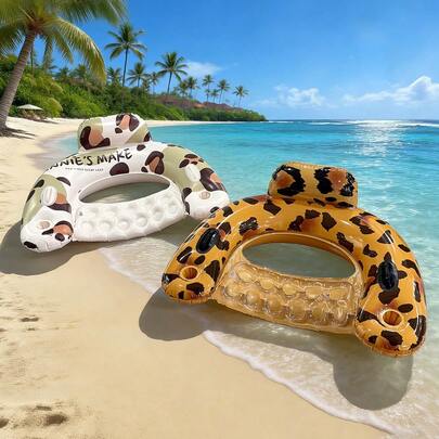 1pc Inflatable Leopard Print U-Shaped Lounger, Pool Party Floating Chair, Suitable For Adults Sunbathing, Beach, Swimming Pool Party In Summer