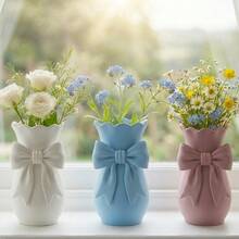 4-Inch Small Bow Vase, Makeup Brush Holder And Pen Cup, Cute Decorative Desktop Organizer Suitable For Vanity, Office Desk And Windowsill - A - View 8