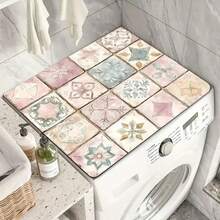 1pc Bohemian Style Quick-Dry Water-Absorbent Washing Machine Dust Cover, Pink With Colorful Tile Pattern, Non-Slip, Fits Most Standard Washing Machines, Suitable For Home, Kitchen, Party, Wedding, Restaurant Decor - Multicolor - View 1