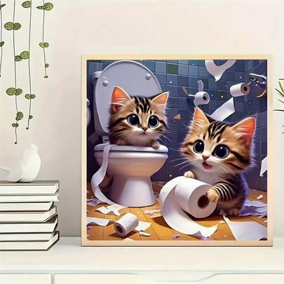 1幅5D钻石画，2款猫咪图案，全钻，无框，多种尺寸可选，适合客厅/卧室墙面装饰，适合初学者，室内艺术装饰