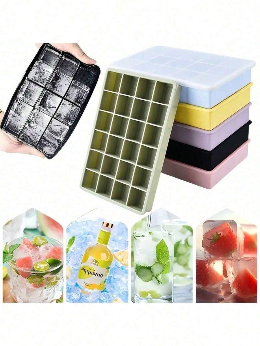 24格矽膠冰塊模具 - 經典多色冰塊適用於冷凍雞尾酒、飲料和冰球；適合冰箱、酒吧、餐飲服務和家庭廚房；開學季必備，廚房必需品
