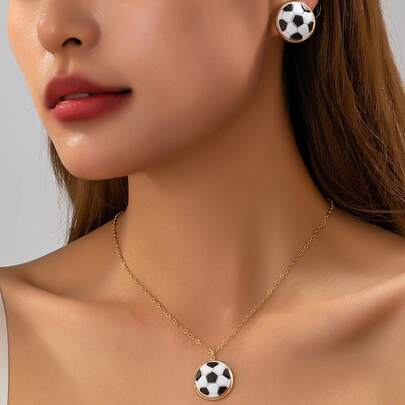 3 piezas Conjunto de collar con colgante de fútbol y aretes de botón para mujeres, Conjunto de joyería de fútbol de la Copa Mundial 2026, Regalo de joyería para el día del partido