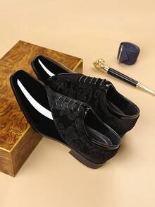 Men's Formal Dress Shoes, Classic Patent Velvet Lace-Up Oxford Shoes - Black - View 2