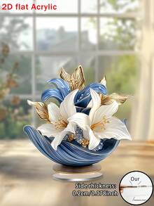 2D亚克力装饰品 - 优雅的蓝白百合花束，无需电源，轻巧的桌面摆件，适用于家居、办公室、婚礼 - 现代花卉中心装饰、花卉点缀、时尚家居装饰、艺术品、高品质印刷、活动策划、家居布置、房间装饰 - 多彩 - 查看 2