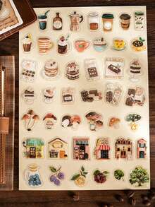 1 set/40 pièces Mini autocollants décoratifs, fruits mignons, café, thème de la fête de l'après-midi, pour la saison de remise des diplômes, fournitures de journal, fournitures d'art, fête de vacances, événement thématique de l'après-midi - A - Voir 10