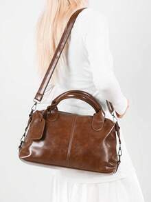 1 Piece Fashionable Women's Shoulder Bag, Suitable As A Mother's Day Gift, Minimalist And Casual Design, Shoulder And Crossbody Bag For Ladies, Bag For Middle-Aged Moms, Leather - 棕色 - 查看 9