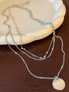 2pcs Minimalist Beachy 3-Layer Disc Pendant Necklace, Versatile Choker Style For Women, Ideal For Travel, Vacation, Gaming And Entertainment - Gold - View 5