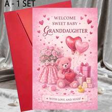 1/3 Sets Newborn Girl Welcome Card & Envelope Suitable For Nursery Decor, Baby Shower Gifts, Birth Announcement Baby Footprints, Gender Reveal Party - Multicolor - View 18