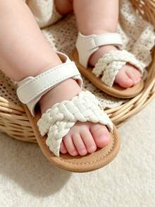 Giày sandal Mary Jane cho bé gái 0-6 tháng/6-12 tháng/12-18 tháng, giày công chúa mùa hè chống trượt đế mềm cho bé đi học mẫu giáo, dự tiệc bãi biển, thoáng khí, hở mũi mùa xuân/hè. - trắng - Xem 4