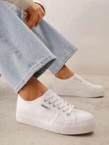Basic Black Sneakers Women's Casual Spring/Autumn Shoes - White - View 1