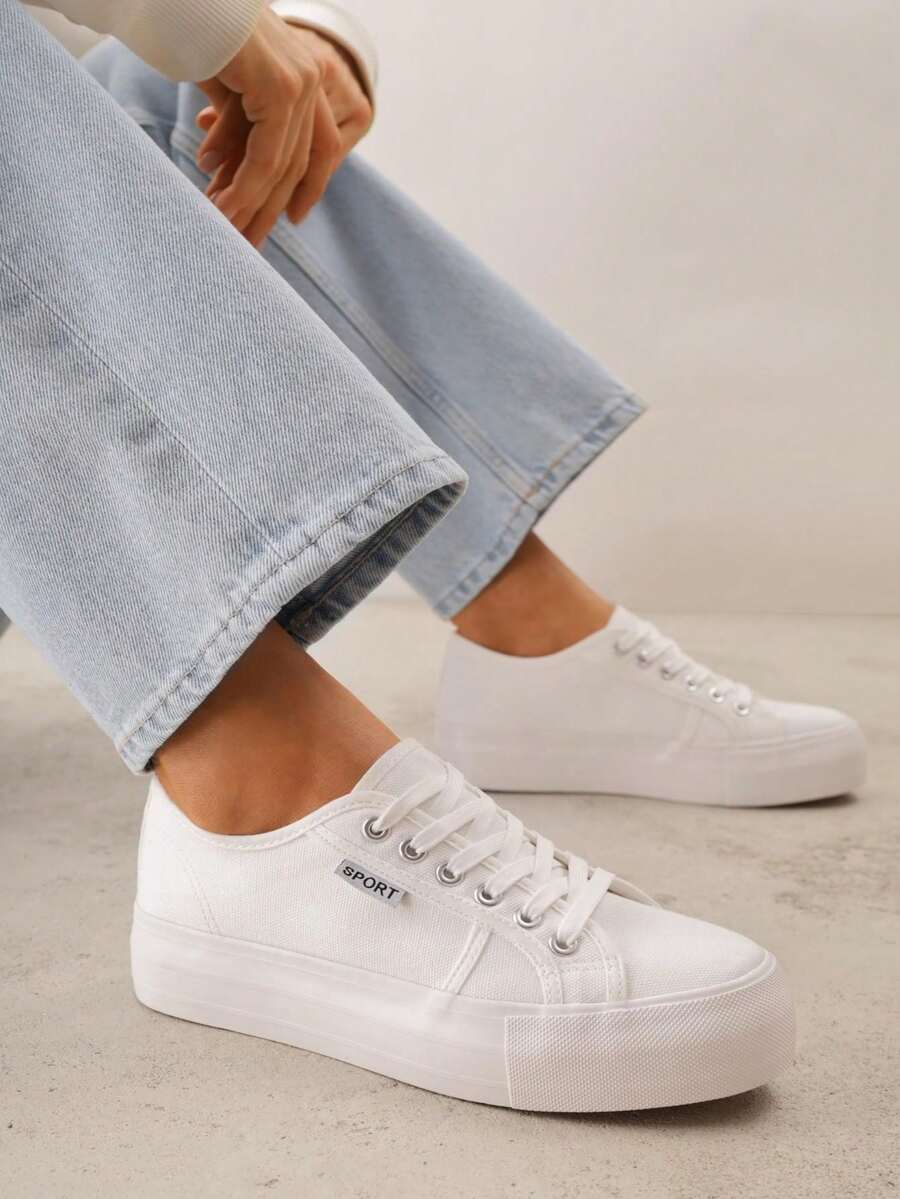 Basic Black Sneakers Women's Casual Spring/Autumn Shoes - White - View 1