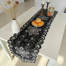 Multi-Size Solid Color Hollow Embroidered Tablecloth, Table Runner For Home Gatherings, Dining Table, Coffee Table, TV Cabinet, Shoe Cabinet, Chest Of Drawers Decor - Black - View 5