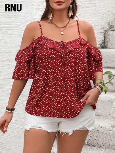 RNU قماش شيفون ذو نمط هندسي نقطي مع تشطيب كشكش، شريط، طيات، ظهر مفتوح، طيات، فتحات وياقة على شكل حرف V. جودة عالية، ناعم ومريح. مناسب للشاطئ، العطلات، العطلات، المواعيد، حفلات العودة إلى المدرسة، حفلات العزاب، العروض المسرحية، الحفلات الموسيقية، حفلات الشاي ومهرجانات الموسيقى الريفية. ملابس علوية نسائية بطراز Y2K باللون الأحمر للربيع والصيف