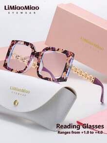 LiMiaoMiao 1 pezzo Occhiali da lettura rettangolari vintage unisex, multicolore, lenti trasparenti, occhiali da computer/lettura, ingrandimento da +1,0 a +4,0, con custodia e panno, adatti come regalo per le vacanze - trasparente - Visualizzare 17