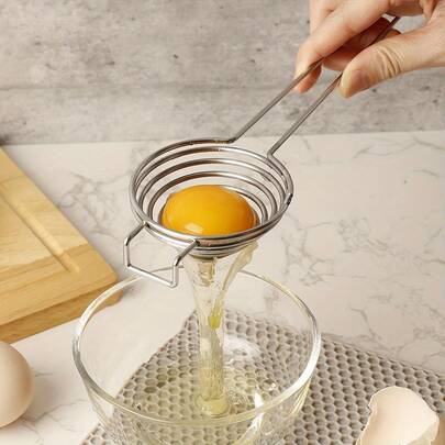 1 pieza Separador de yema de huevo de acero inoxidable, separador de clara de huevo con mango extendido, separador de líquido de huevo lineal creativo, colador de yema de huevo, colador de huevo rápido