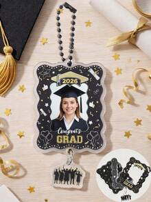 1pc Black & Gold 2026 Graduation Class Photo Frame Keychain, Graduation Season Pendant, Graduation Celebration Decoration, Graduation Gift, Backpack Charm, Party Favor Bag Filler - Graduation - Black Gold - View 7