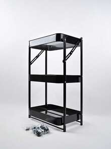 1pc Foldable 3-Tier Rolling Storage Cart, Mobile Organizer Rack For Kitchen, Bathroom - View 5