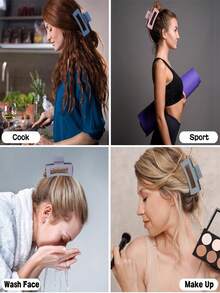 1/2 件套 雾霾蓝 皇家蓝渐变 简约百搭 厚发卷发 中号 8.5cm 方形发爪 夏季穿搭 发夹 沙滩配饰 - 彩色 - 查看 4