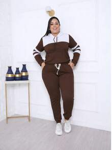 Women's Two-Tone Crepe Knit Set With Hood And Front Pocket – Comfortable And Stylish Look. - 鏽棕色 - 查看 2