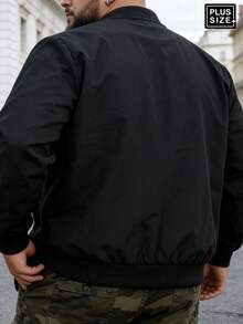 Plus Size Men's Casual Solid Color Lightweight Sports Jacket, Versatile Baseball Collar Outdoor Coat, Gift For Husband, Father, Friend - Black - View 3