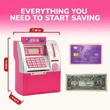 Kids ATM Piggy Bank With Code Lock - Electronic Money Counter, LCD Display & Fingerprint Scanner, Smart Savings Bank For Real Money, Educational STEM Toy For Kids' Financial Responsibility - Hồng - Xem 3