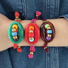 1pc Niche Design Dopamine Colorful Beaded Pig Nose Woven Adjustable Bracelet, Suitable For Women's Daily Wear - Beaded Pig Nose Bracelet - View 4