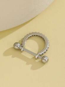 Pendiente de oreja con línea geométrica de un solo diamante, accesorio de joyería minimalista, elegante y de moda, adecuado para uso diario, fiestas y citas - Plateado - Ver 4