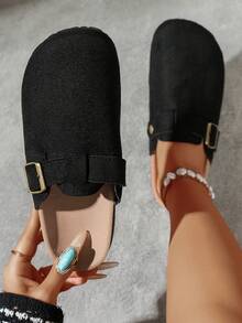 1 Pair Solid Color Casual PU Leather Strap Sandals, Suitable For Home, Vacation, All Seasons - Black - View 3