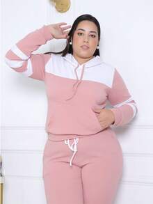 Women's Two-Tone Crepe Knit Set With Hood And Front Pocket – Comfortable And Stylish Look. - Rusty Rose - View 5