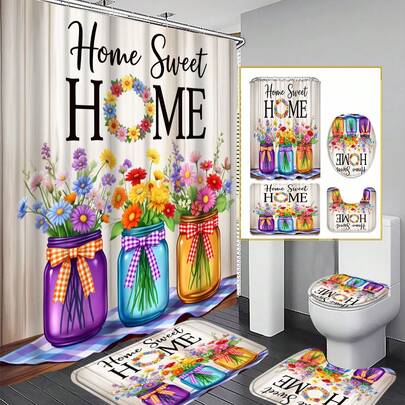 Bộ 1/3/4 món màu ngà voi "Cozy Home" với họa tiết hoa và bình thủy tinh; Phong cách cổ điển ấm cúng, chống thấm nước và bền; Bao gồm 12 móc treo, bọc bồn cầu, thảm tắm và thảm trải sàn; Được làm từ vải polyester chất lượng cao, có thể giặt và chống nấm mốc, thích hợp cho trang trí phòng tắm, phòng ngủ, phụ kiện phòng tắm, trang trí nhà bếp, rèm cửa phòng ngủ kiểu miền Tây và trang trí theo chủ đề Ngày của Mẹ.