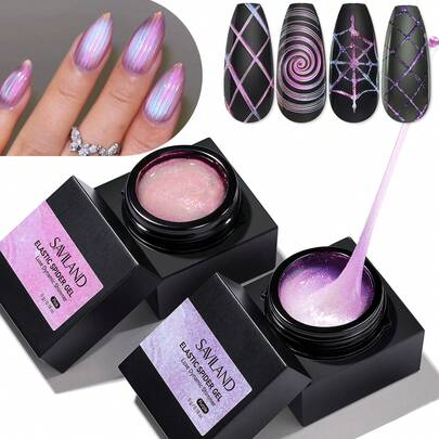  SAVILAND Pink & Purple Spider Gel For Nails: 2 PCS Glitter Spider Gel For Nail Art No-Wipe Unbreakable Paint Line Drawing Gels Sparkling Effect