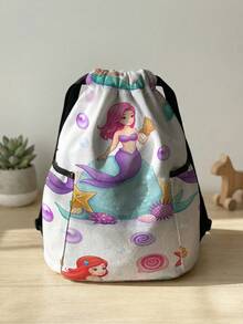 1pc Drawstring Closure Backpack, Multi-Scenario, Super Capacity, Ultra-Lightweight, , High-Aesthetic, Foldable Storage Bag, Cartoon Dinosaur & Mermaid Print Drawstring Gym Bag, Dust-Proof, Suitable For Outdoor, Fitness, Daily Commute & School Use - Multicolor - View 11