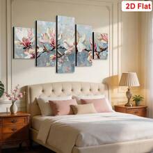 1/5pcs Large Modern Canvas Art, White Magnolia Flower Wall Art, Vintage Botanical Floral Decor, Suitable For Bedroom, Living Room, Bathroom, Gym, Yoga Studio, Home Decoration - Pink - View 3
