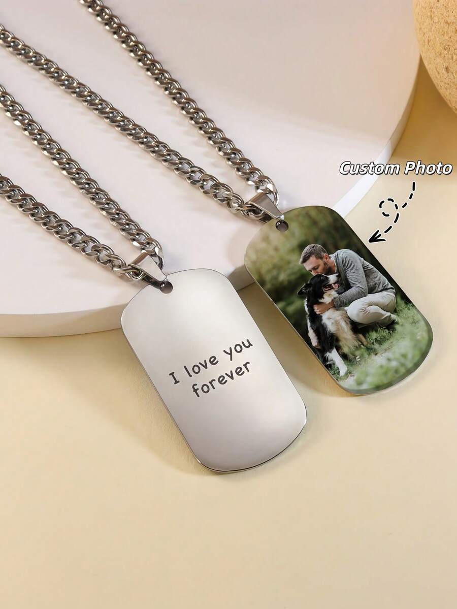 1 pieza Collar personalizado de eslabón cubano minimalista con foto personalizada - Collar de eslabón cubano de acero inoxidable con retrato personalizado - Collar conmemorativo de mascota - Regalo personalizado - Collar de amigo - Collar hecho a mano - Collar personalizado - Regalo de aniversario - Regalo personalizado - Regalo para madre - Regalo personalizado para el Día de la Madre - Regalo para novia - Collar minimalista - Regalo de cumpleaños - Regalo de boda - Regalo conmemorativo - Collar de eslabón cubano con foto personalizada - Collar con imagen impresa a color - Ver 1