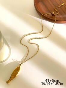 1pc Fashion Minimalist Ocean Vacation Style Fish Pendant Necklace Beaded Necklace Stainless Steel Pendant Necklace, Suitable For Women Daily Wear, Party, Holiday Gift, Everyday Gift - Multicolor - View 8