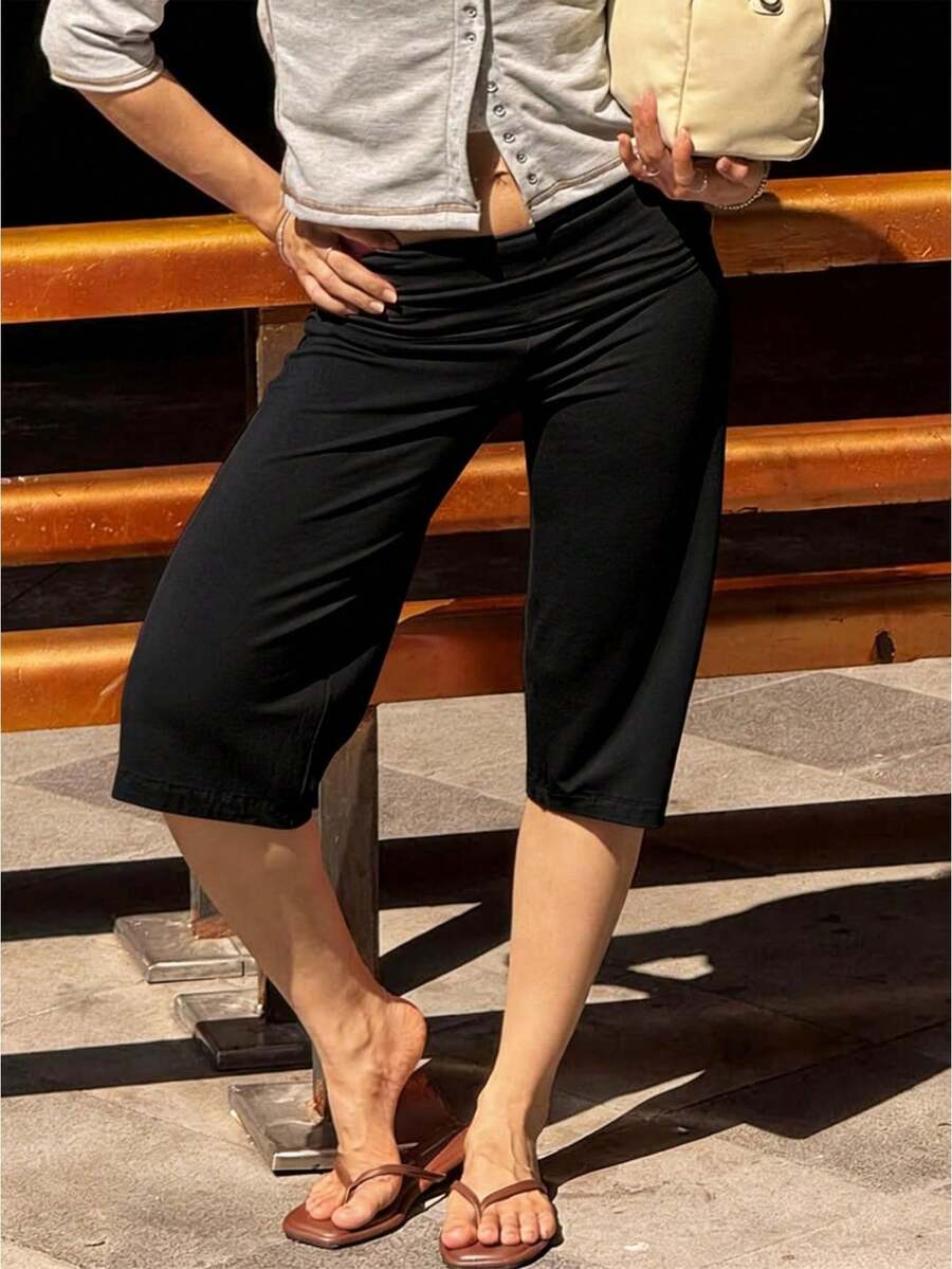 Capri Pants For Women Wide Leg Yoga Cropped Pants Loose Casual Summer Going Out Pant Street Style, Airport, Sports  Fitness, Chic, Commuting, Beach Vacation, Music Festivals - 黑色 - 查看 1