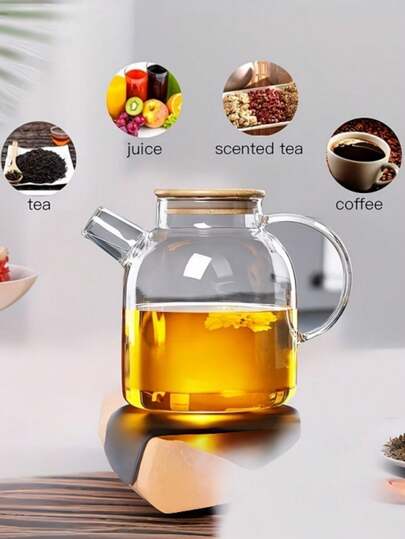 2pcs 1000/1800ml Glass Teapot & Water Pot, For Stovetop Use, Heat-Resistant Borosilicate Glass Teapot & Cup With Bamboo Lid And Removable Infuser, Suitable For Brewing Loose Leaf Tea And Flower Tea